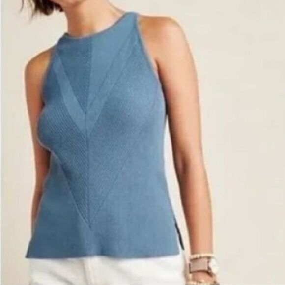 ANTHROPOLOGIE Gemma Sweater Tank Top Blue Size Medium - Picture 1 of 6